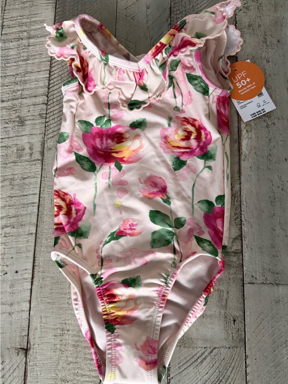 Girls Floral Eyelet Pink Ruffled One-Piece Swimsuit Size 2T NWT